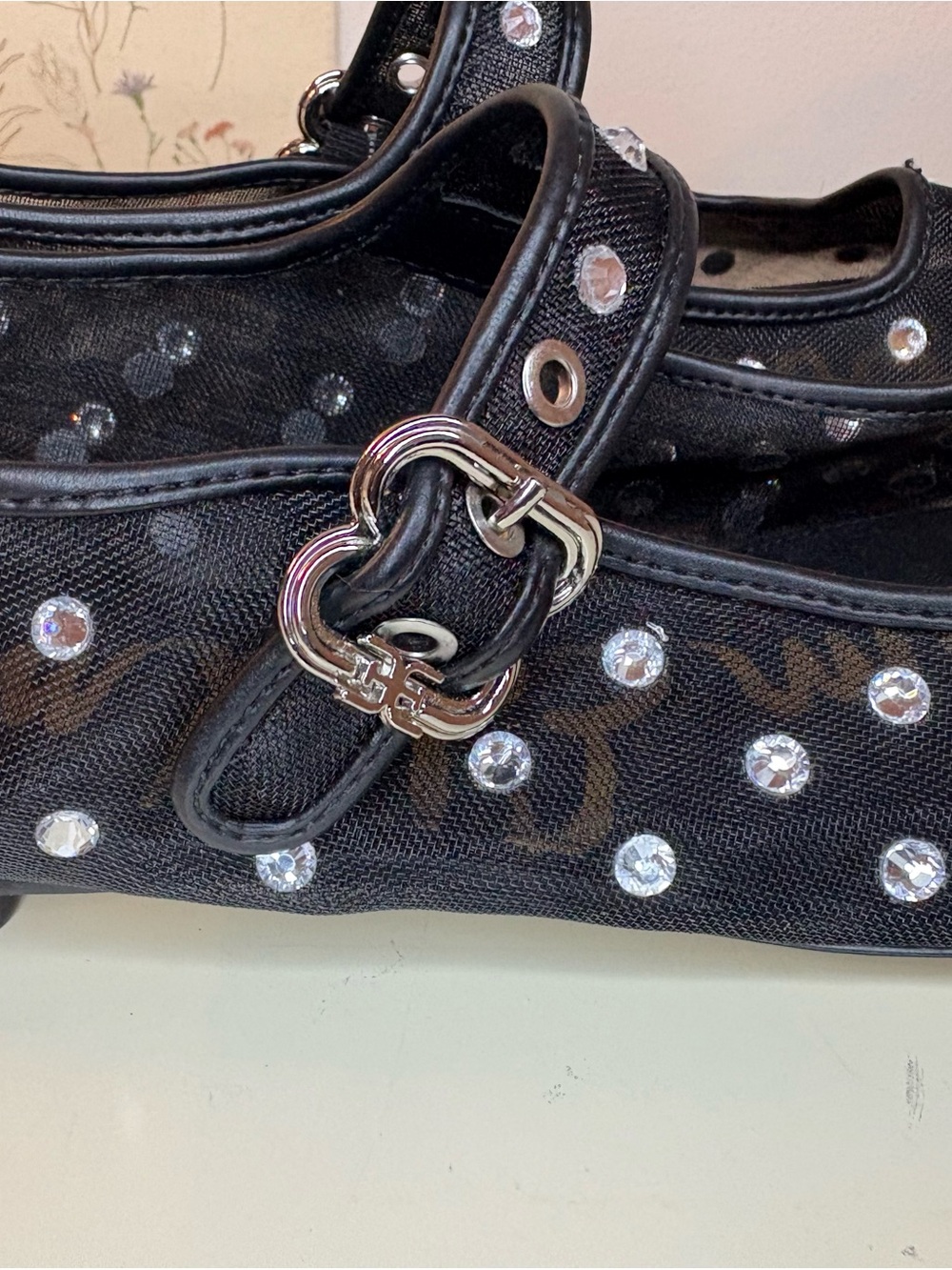 Sam Edelman Black Crystal Michaela Shine Mary Jane Flats | Size 8 1/2 - Picture 10 of 12